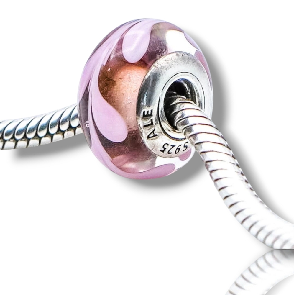 PANDORA Purple & Pink Swirl Murano Glass 925 Sterling Silver Charm 790677